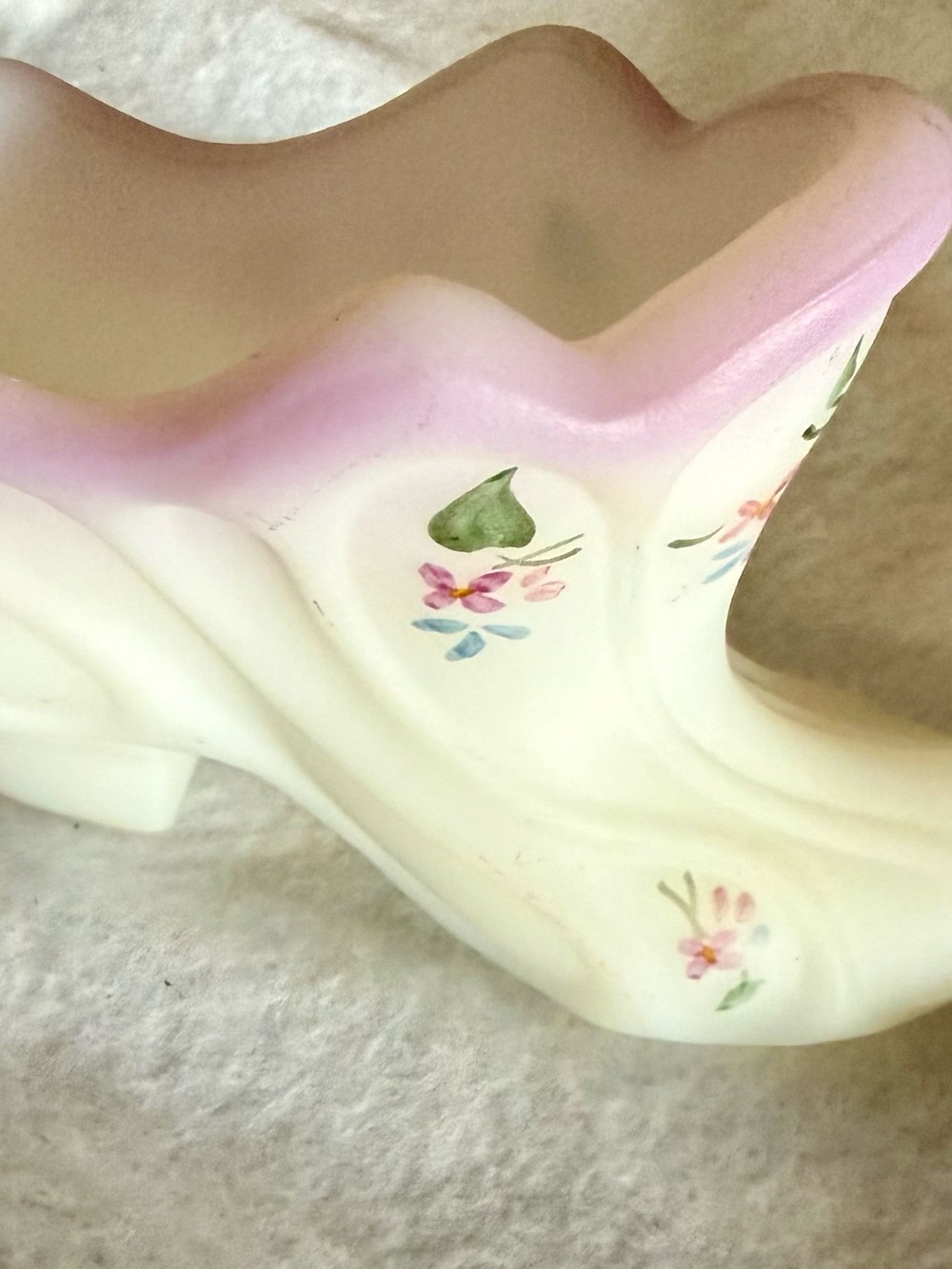 Vintage Fenton Handpainted Satin Glass Slipper Shoe – Signed Jani Reynolds Pink